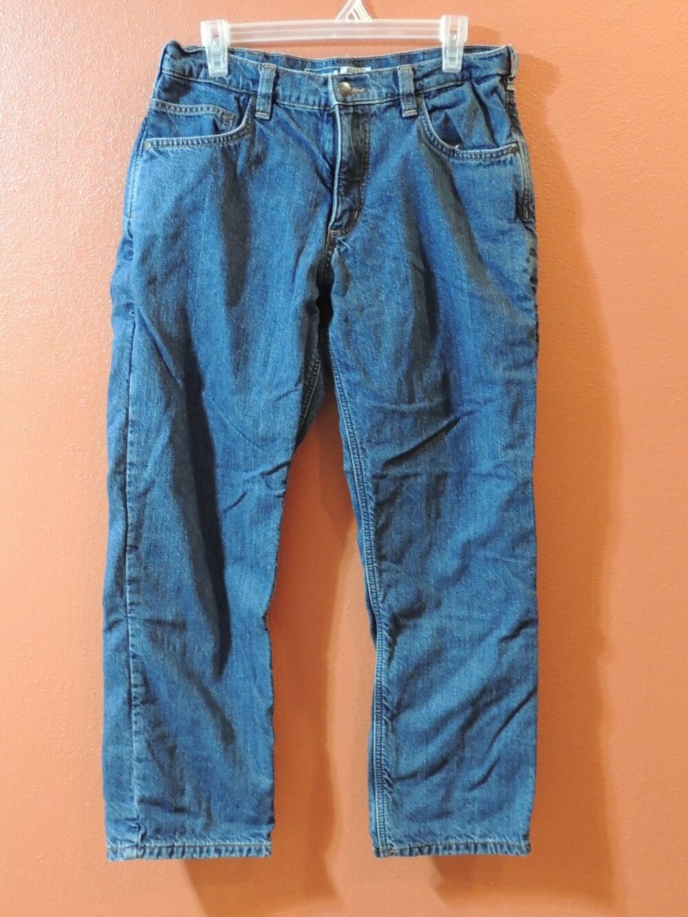Carhartt Work Jeans Men 33x30 Flannel Line Pockets Work Wear Denim Blue Jeans